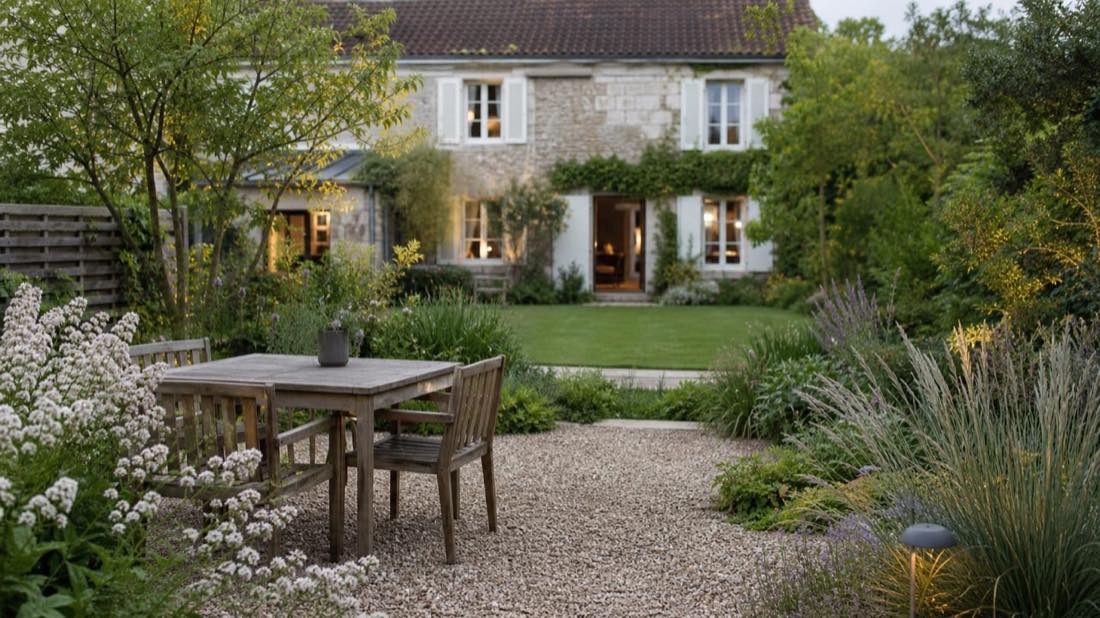 Grand jardin familial structuré par des massifs souples