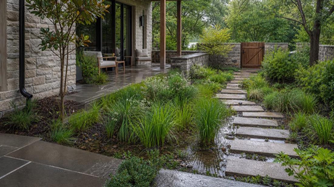 Jardin de pluie dans une propriété privée